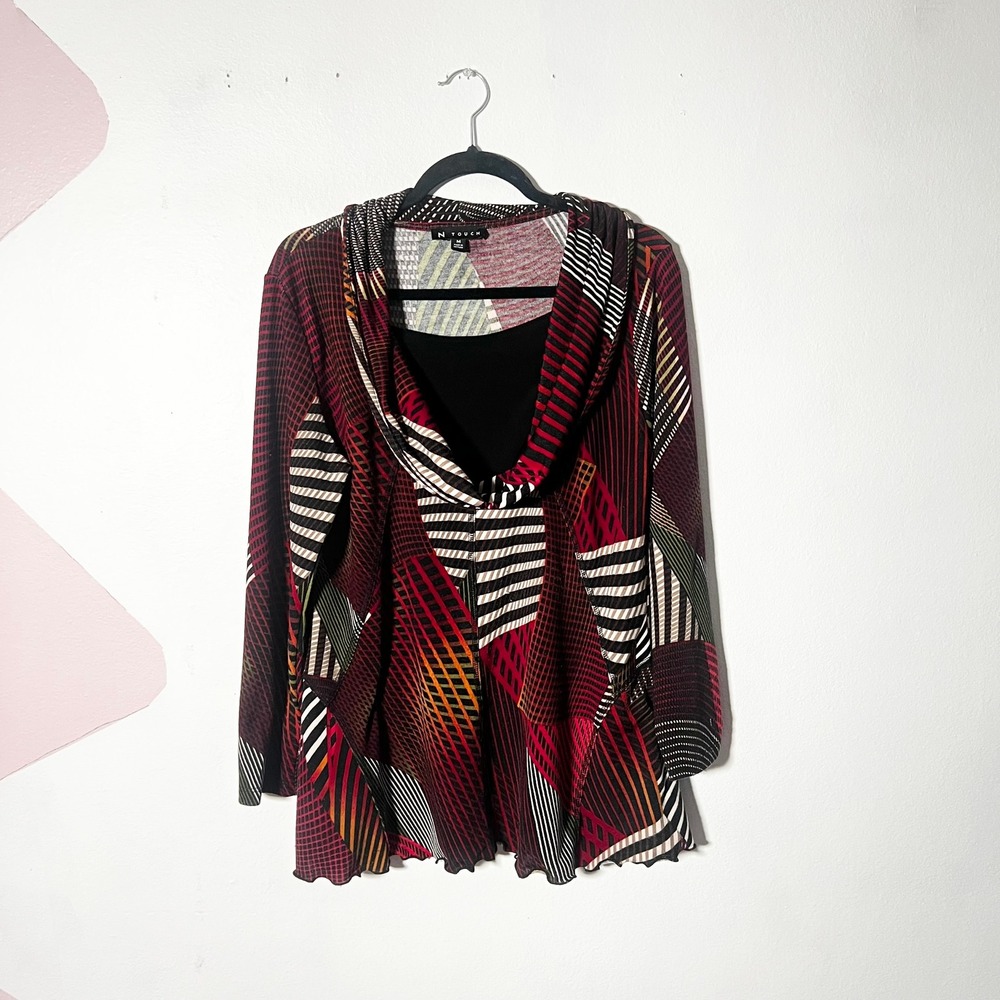 Patchwork Tunic Top Women's Medium Red Geometric Art To Wear Boho